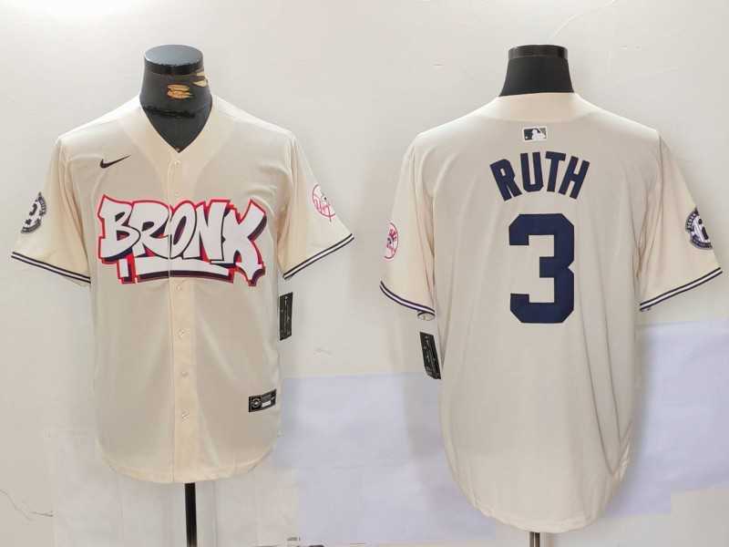 Men%27s New York Yankees #3 Babe Ruth Cream Limited Stitched Baseball Jersey->new york yankees->MLB Jersey